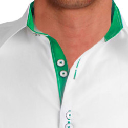 green dress shirt with white collar Men's White and Green Patchwork Dress Shirt main image 1
