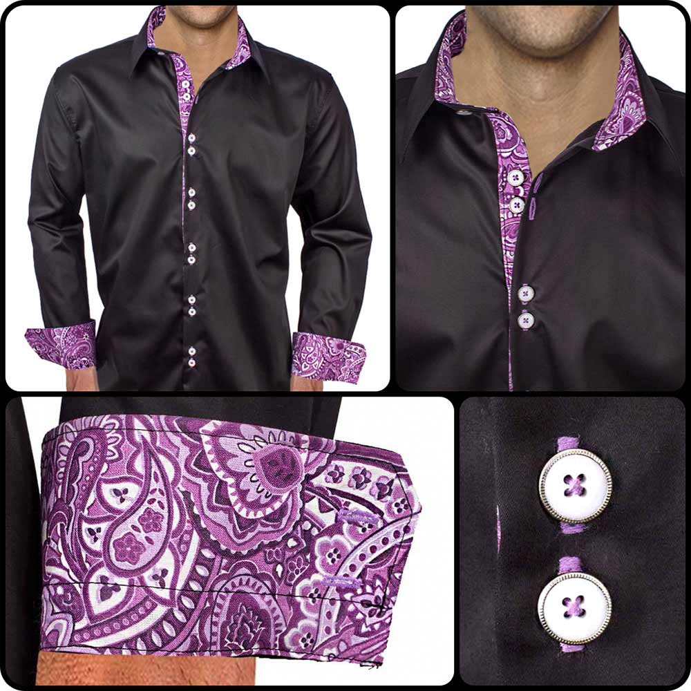 Black with Purple Paisley Dress Shirts
