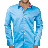 blue dress shirts Men's Solid French Blue Long Sleeve Dress Shirt, Stain Repellent, Wrinkle Resistant main image 1