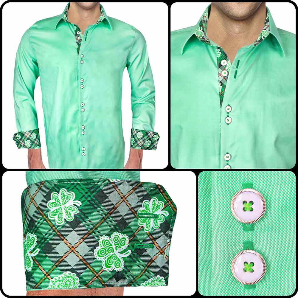 NEW Green Silver Four Leaf Clover Patrick's Day Shirt Cuff Links TUXXMAN 