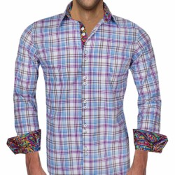 Men's Unique Multicolor Checkered Dress Shirt w/ Tie and Handkerchief by AH627
