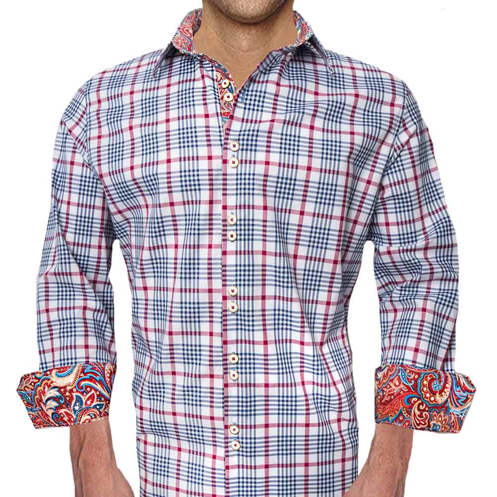 Blue Plaid with Paisley Accent Dress Shirts