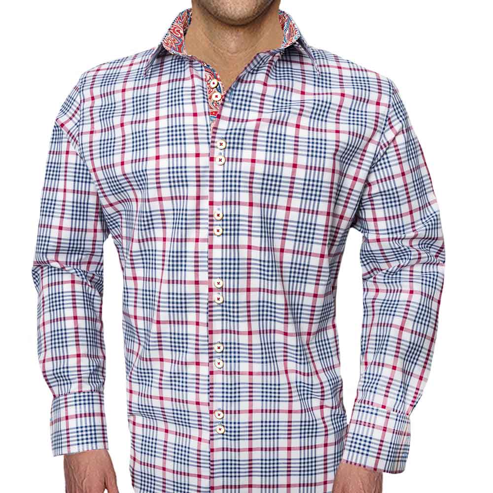 Blue & White Checker Shirt with Red contrast