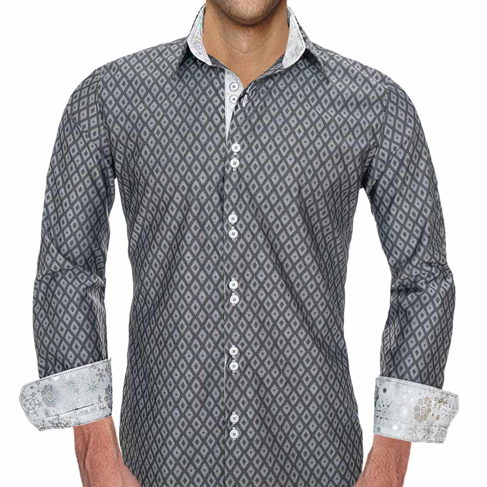 OTW Mens Button Down Printed Stylish Fall & Winter Casual Warm Dress Shirt 