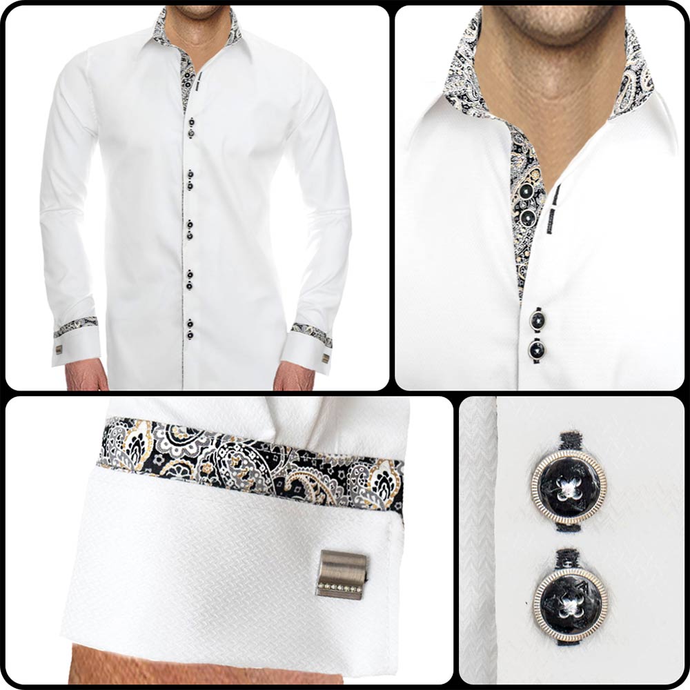 mens white shirt with black buttons