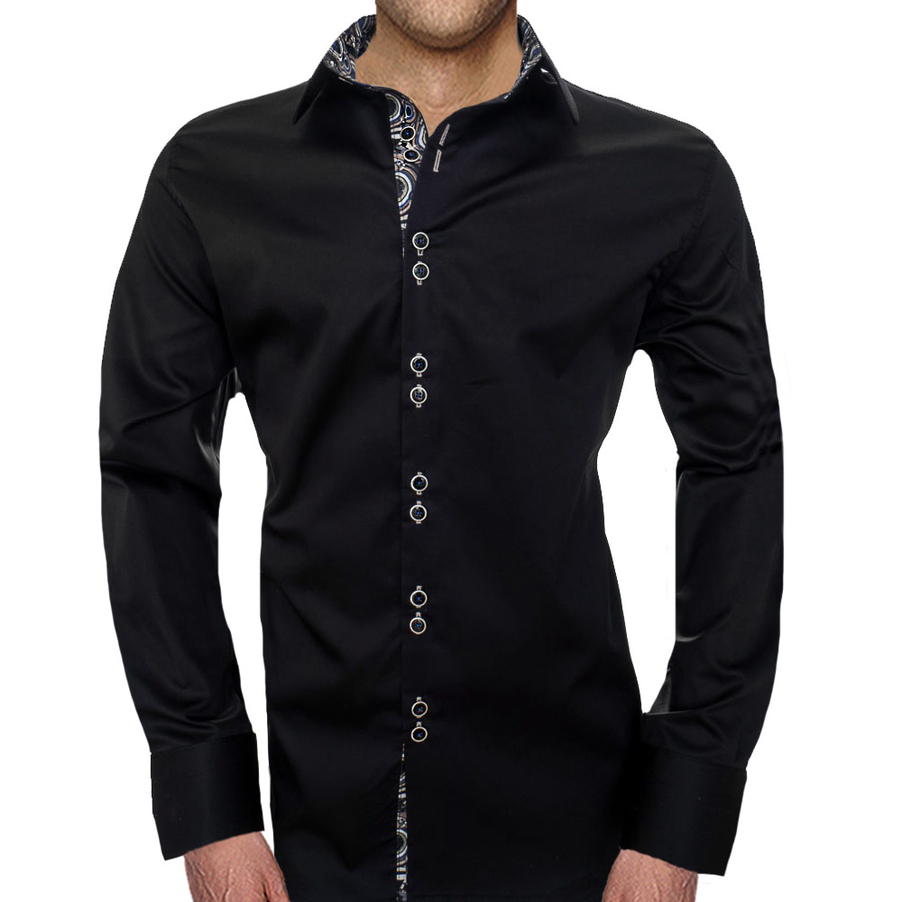 DM Designs Mens Casual Layered Dress Shirt Medium Black 