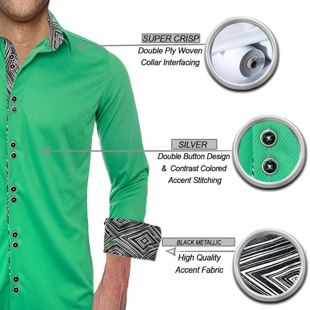 Green with Black Accent Dress Shirts