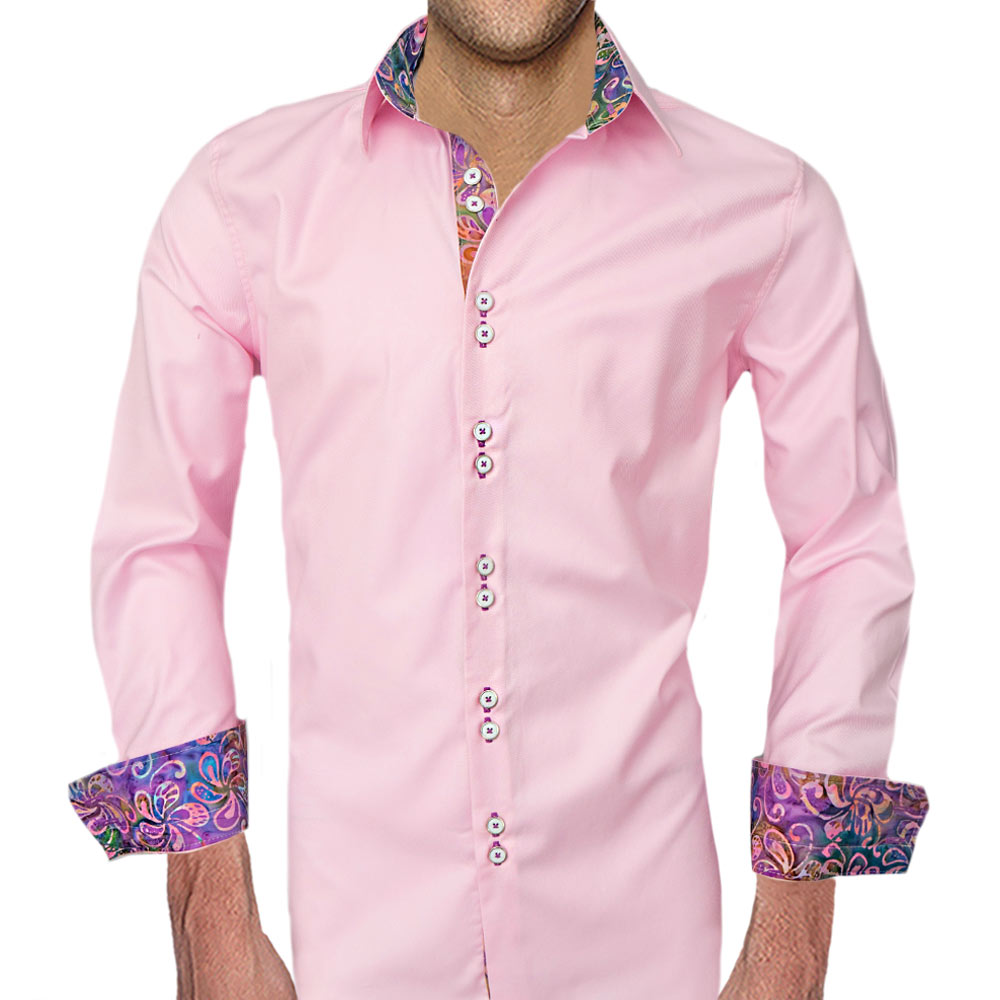 Pink Flower Print Business Casual Shirt