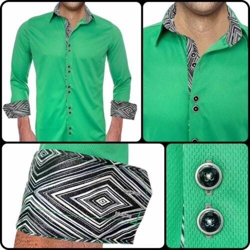 Green with Black Accent Dress Shirts