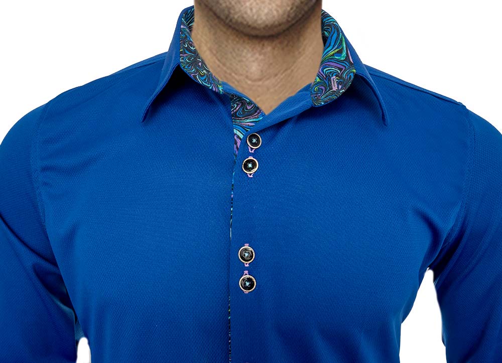 R New men shirt casual slim fit mens dress shirts 2XL Royal blue SODIAL