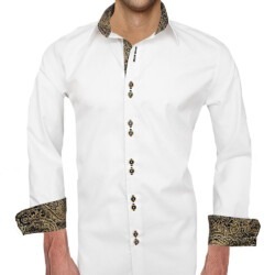White Herringbone Twill Dress Shirt Formal Business Mens Stylish Paisley Fashion 