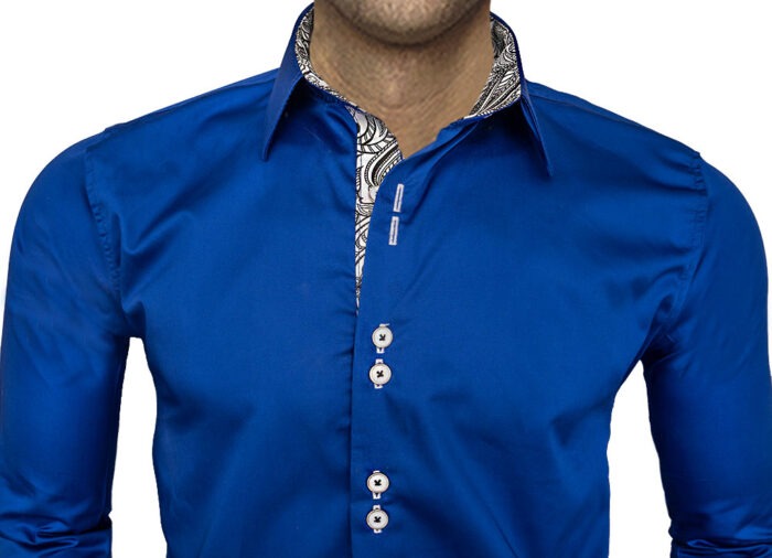 Mens Navy Blue Dress Shirts - Navy Blue with White Paisley