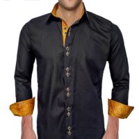 gold and black shirt dress Black Gold Chain Print Belted Shirt Dress main image 0