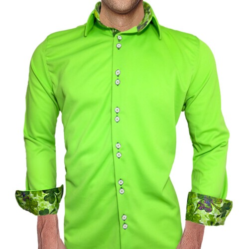 Neon green shamrock shirts.
