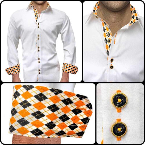 White Orange and Black Mens Shirts