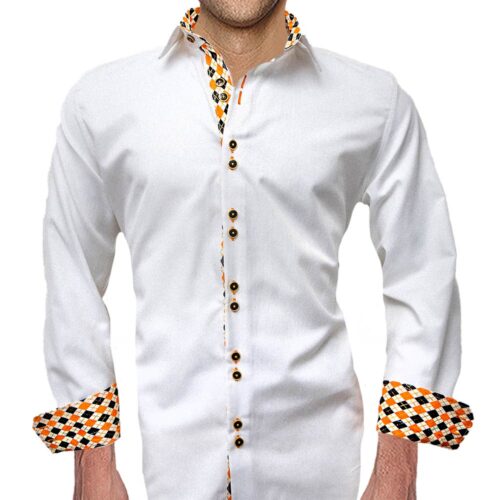White Orange and Black Mens Shirts
