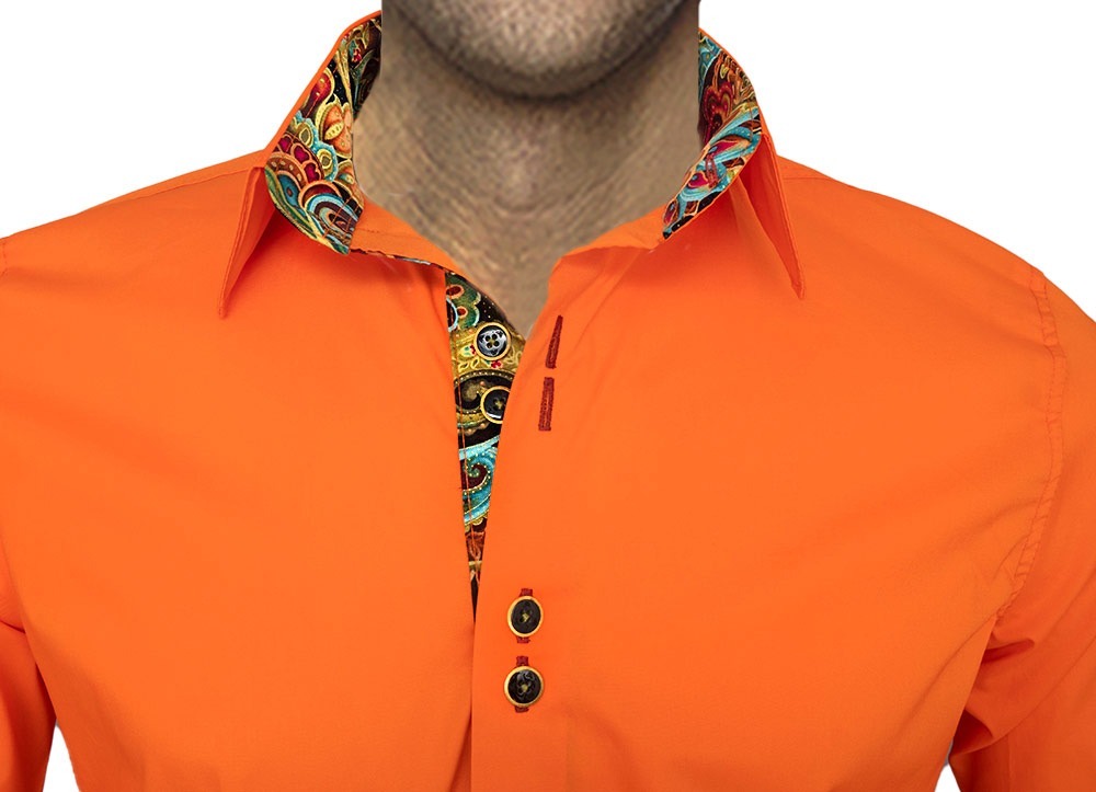 Bright Orange with Multi-Color Accent Dress Shirts 9 Bright Orange with Multi-Color Accent Dress Shirts