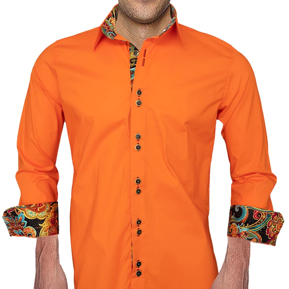 Bright Orange with Multi-Color Accent Dress Shirts 5 Bright Orange with Multi-Color Accent Dress Shirts