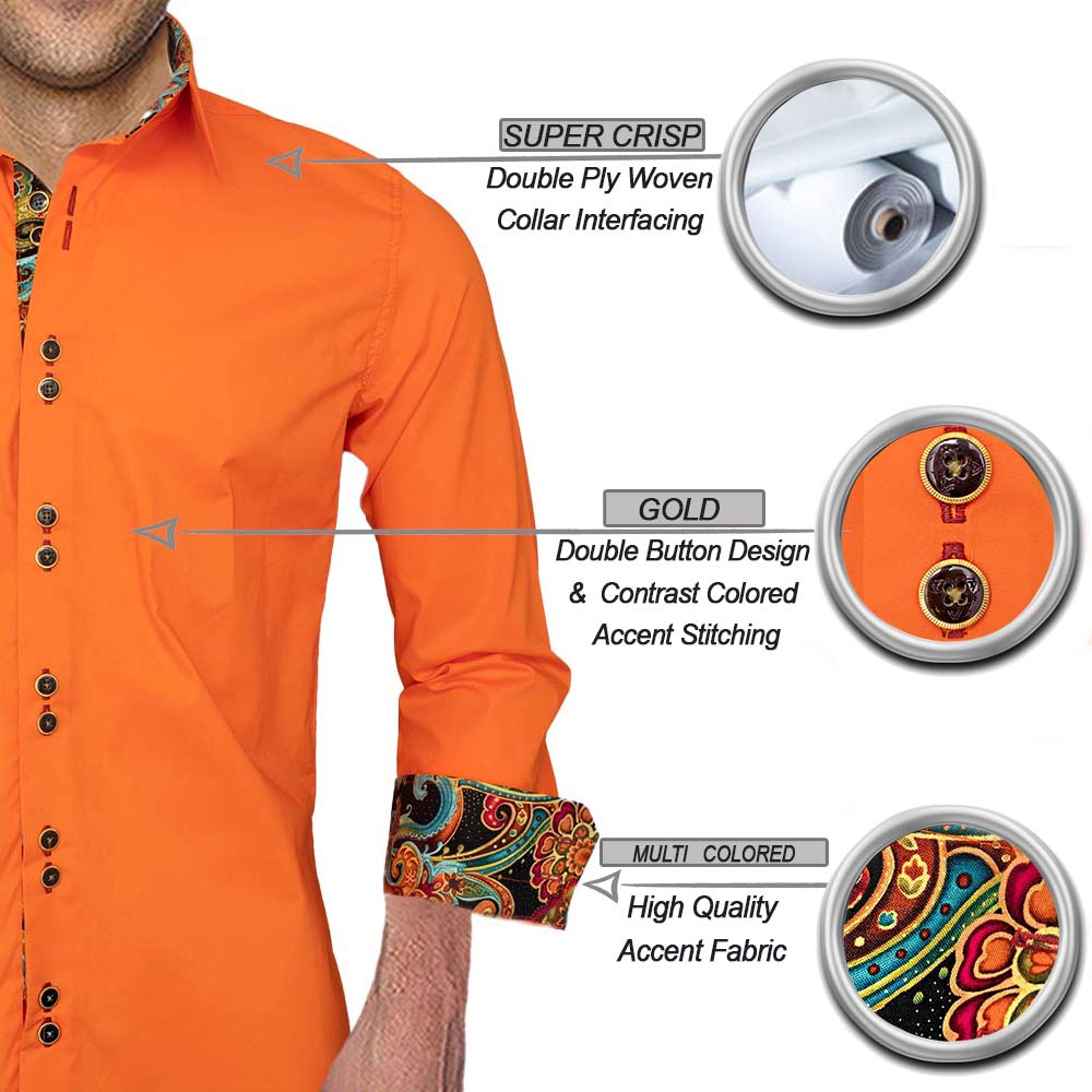 Bright Orange with Multi-Color Accent Dress Shirts Bright Orange with Multi-Color Accent Dress Shirts